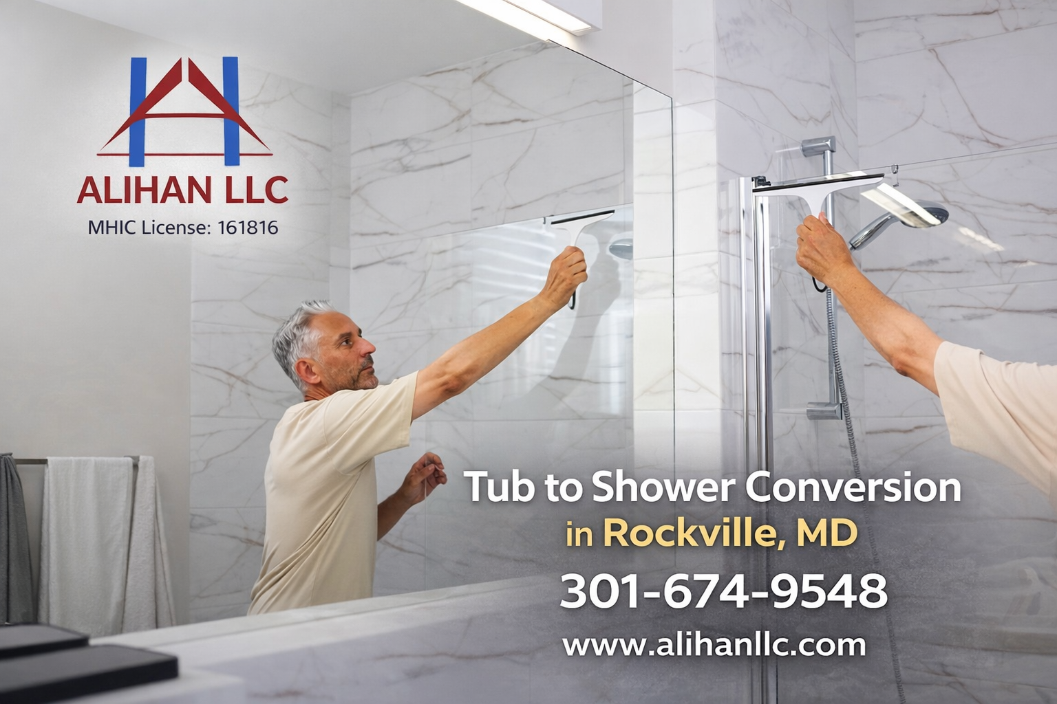 Tub to shower conversion in Rockville MD